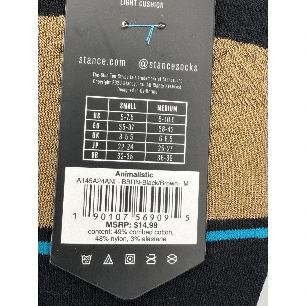 Stance Animalistic No Show Socks Brown Black Tiger Print Womens Medium NWT